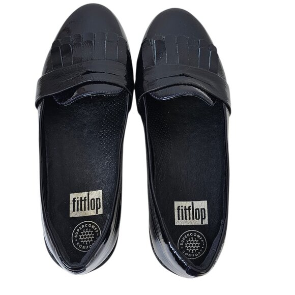 Fit Flop Womens Sneaker Loafer Fringey Patent Leather Shoes, Black, Size 7 - Picture 6 of 8
